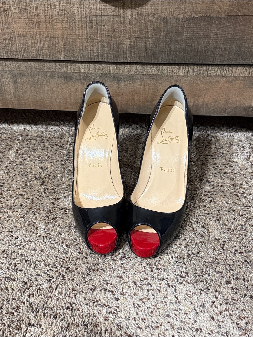 Christian Louboutin Black Patent Peep-Toe Pumps size 37 - Picture 2 of 7